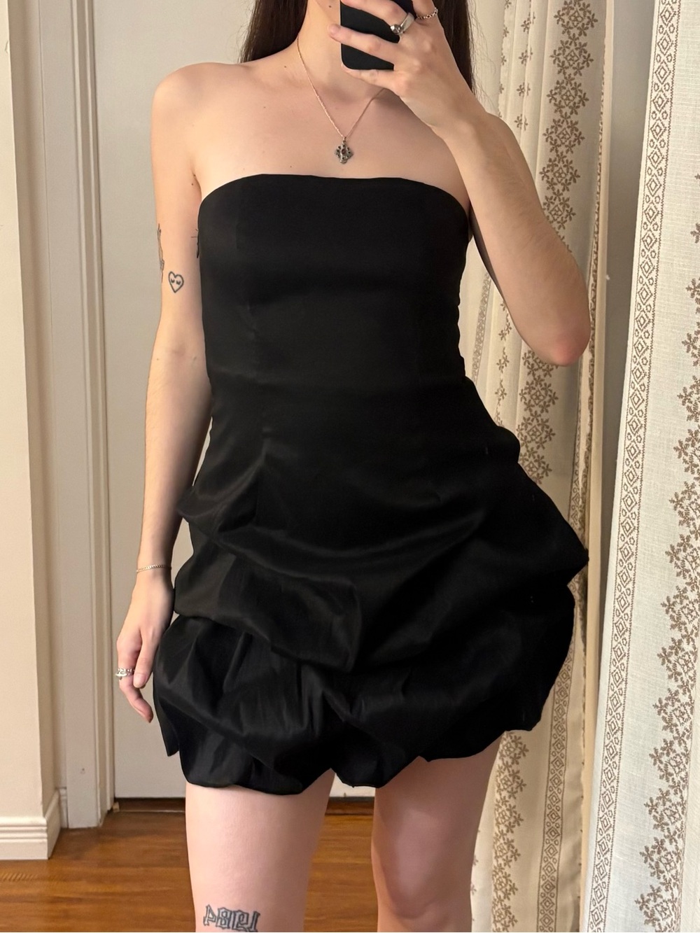Black satin bubble mini dress